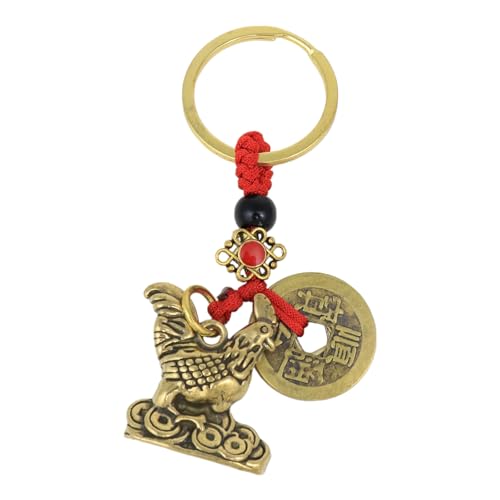 Copper Feng Shui Rooster with 5-Coin Lucky Charm