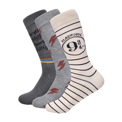 Harry Potter 3PK SUITCASE SOCKS SET, Oatmeal Heather,10/13