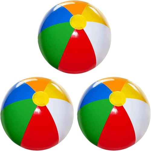 Beach Balls [3 Pack] 20' Inflatable Beach Balls for Kids - Beach Toys for Kids & Toddlers, Pool Games, Pool Toy - Classic Rainbow Color by 4E's Novelty