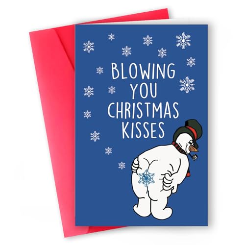 MQMRYeto Funny Christmas Card for Friends and Family,Humorous Christmas Gifts for Him Her, Snowman Blowing Kisses Christmas Card,Humor Xmas Gift Idea for Women Men