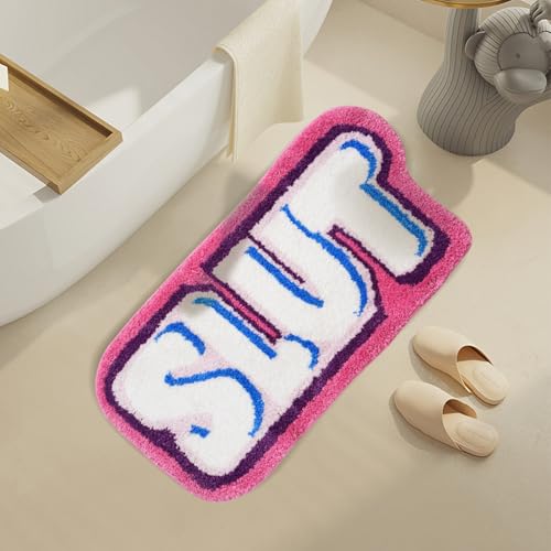 COMBLUE Purple Cute Bath Mat Non Slip, Extra Soft Funky Funny Bathroom Rugs for Floor Decor, Luxury Microfiber Super Absorbent Cool Rug for Tub Shower Bedroom Living Room, Machine Washable, 34' X 17'