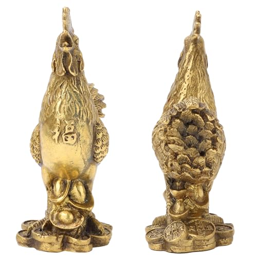 3.94in Mini Brass Rooster Statue Symbol of Luck and Wealth Chinese 12 Zodiac Chicken Figurines Feng Shui Ornament for Home Office Collection Decoration