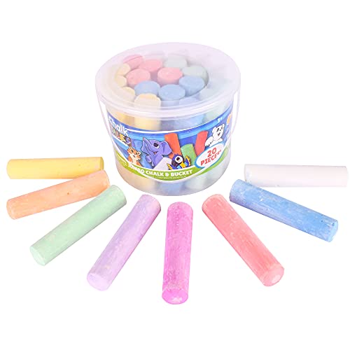 Sunny Days Entertainment Sidewalk Chalk Set for Kids with Storage, Washable, Jumbo Colored Chalk for Outdoor Play and Chalkboard Art - Ages 3+ (20 Pieces, Multicolor)