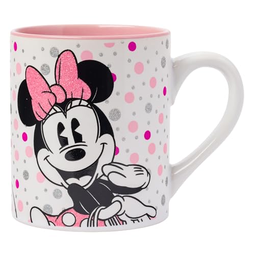 Silver Buffalo Disney Minnie Mouse Dots Glitter Ceramic Mug, 14 Ounces