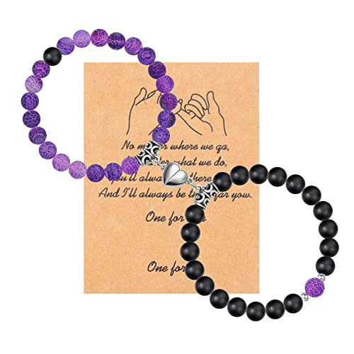 GIEIWIW Magnetic Bracelets for Couples Love Bracelets Distance Natural Beaded Bracelet Purple