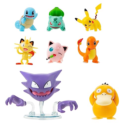 Pokemon Battle Figure 8-Pack - Comes with 2” Pikachu, 2” Bulbasaur, 2” Squirtle, 2” Charmander, 2” Meowth, 2' Jigglypuff, 3” Loudred, and 3” Psyduck