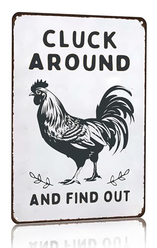 Smilelife Funny Chicken Cluck Around and Find Out Tin Sign for Home Farm Chicken Coop Farmhouse Kicthen Garden Decor 8 X 12 Inch (3020)