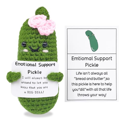 SIMXEHAY Emotional Support Pickle,Funny Positive Pickle with Emotional Support Card,Cute Knitted Crochet Dolls Soft Plush for Friend Gifts (Pickle)