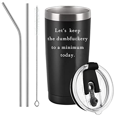 Aletege Let's Keep The Dumb f To a Minimum Travel Mug Funny Tumbler White Elephant Christmas Gifts for Men Women Boss Coworkers 20 Oz Insulated Stainless Steel Travel Tumbler Black