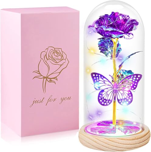 QUNPON Christmas Rose Gifts for Women Flowers Gifts for Women,Womens Gifts for Christmas,Birthday Gifts for Women,Purple Butterfly for Mom Grandma,Sister,Her,Wife