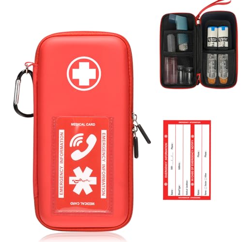 EpiPen Carry Case, Hard Emergency Medical Bag with Carabiner-for 2 EpiPens, Asthma Inhaler, Auvi-Q,Eye Drops,Anti-Histamine,Allergy Medication,Diabetes Travel Case for Adults and Kids