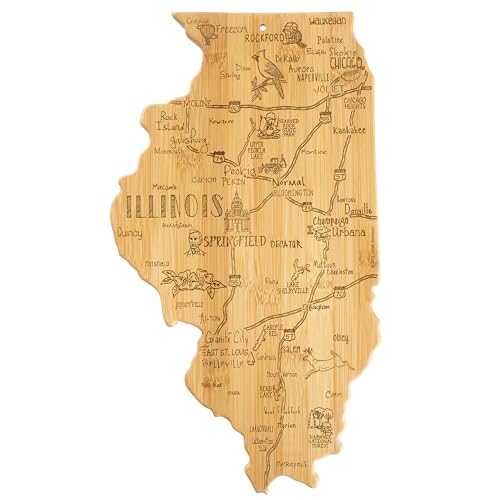 Totally Bamboo Destination Illinois State Shaped Serving and Cutting Board, Includes Hang Tie for Wall Display