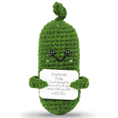 Hoedia Handmade Emotional Pickle Gift, Positive Cucumber Crochet Doll Inspirational Gifts with Cards, Cute Knitted Funny Support Pickle Potato Friend Birthday (Emotional Pickle)