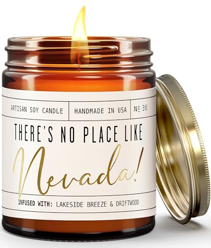 Nevada Gifts, Nevada Decor for Home - 'There's No Place Like Nevada Candle, w/Crisp Lake Tahoe Air, Driftwood & Apple I Nevada Souvenirs I Nevada State Gifts I 9oz Jar, 50Hr Burn, USA Made