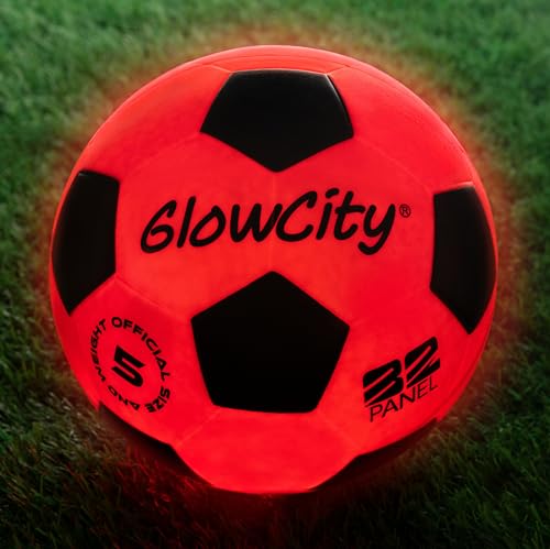 GlowCity Glow in The Dark Soccer Ball | Light Up Indoor/Outdoor Soccer Ball with 2 LED Lights | Pre-Installed Batteries | Fun Gift for Teens