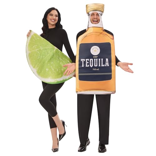 Funnlot Tequila and Lime Couples Costume 2 Pcs Halloween couple costumes Funny Margarita Costume Tequila Bottle & Lime Slice Couples Costumes 2024 for Food Theme Halloween Dress up Party