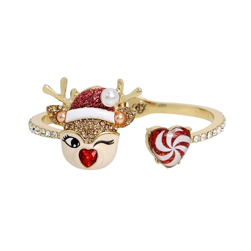 Betsey Johnson Womens Jingle Bell Bling Christmas Reindeer Bangle Bracelet