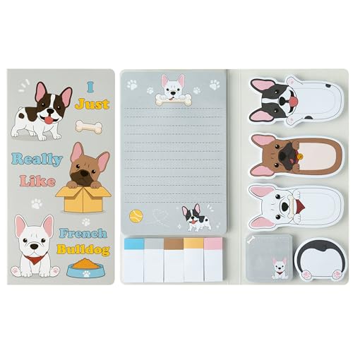 Xqumoi I Just Really Like French Bulldog Sticky Notes Set, 550 Sheets, Cartoon Bulldog Self-Stick Notes Pads Animal Divider Tabs Bundle Writing Memo Pads Page Marker Back to School Office Supplies