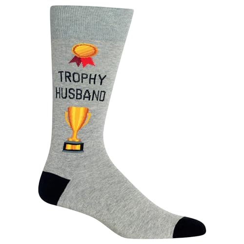 Hot Sox Mens Fun Wedding Groom Crew - 1 Pair Pack Cool & Funny Husband Gifts Casual Sock, Trophy Husband (Gray Heather), 6-12 US