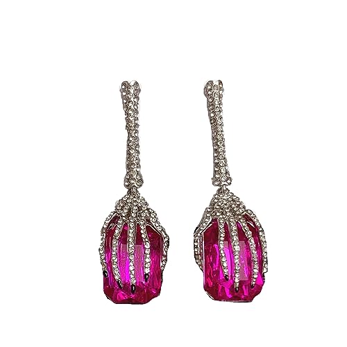 Betsey Johnson WITCH HANGING HANDS Stone pink Gem Drop Earrings