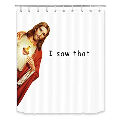 LB Jesus Christ Shower Curtain Funny Quotes I Saw That Christian Shower Curtains for Bathroom with Hooks 60x72 inch Waterproof Polyester Fabric Bathroom Decorations