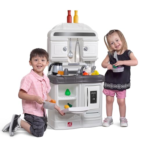 Step2 Quaint Kids Kitchen Playset, Indoor/Outdoor Kitchenette, Interactive Play, Made of Durable Plastic, Includes 21 Piece Toy Accessories, for Toddlers 2+ Years Old, White