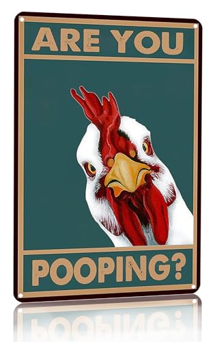 Crazysign Vintage Chicken Are You Pooping Funny Tin Sign for Bathroom Toilet Wall Decor 8 X 12 Inch (3041)