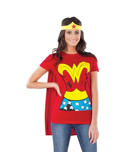 Rubie's womens Dc Comics Wonder Woman T-shirt With Cape and Headband Adult Sized Costumes, Red, X-Large US