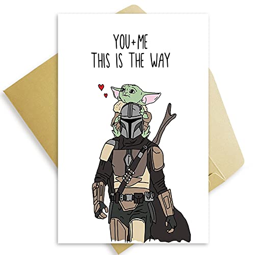 OJsensai Funny Baby Yoda Card, Adorable Yoda Valentine’s Day Card for Husband or Wife, Star Wars Fan Mandalorian Theme Card for Spouse Ex, You + Me This Is The Way Card for Boyfriend or Girlfriend