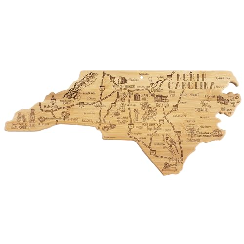 Totally Bamboo Destination North Carolina State Shaped Serving and Cutting Board, Includes Hang Tie for Wall Display