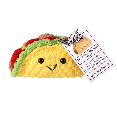 Emotional Support Taco, Crochet Emotional Support Plush, Handmade Taco Potato Toy Plush with Positive Words, Adorable Knitted Doll Inspirational Gift Encouragement Ornament for Friends and Family