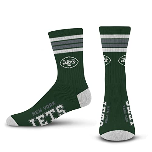 For Bare Feet NFL 4 Stripe Deuce Crew Sock, New York Jets, Large