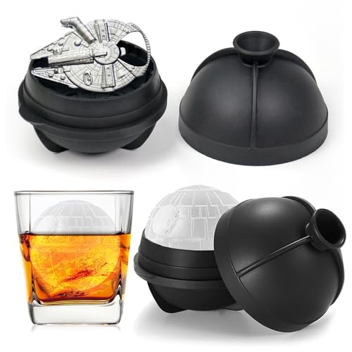 NICITY 2 Packs Death Star Ice Cube Mold with Millennium Falcon Bottle Opener，3D Star Wars Ice Cube Mold for Whiskey, Bourbon, Cocktails.Funny Star Wars Gifts for Men Women Him Dad