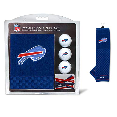 Team Golf NFL Buffalo Bills Embroidered Golf Towel, 3 Golf Ball, and Golf Tee Set Gift Set Embroidered Golf Towel, 3 Golf Balls, and 14 Golf Tees 2-3/4' Regulation, Tri-Fold Towel 16' x 22' & 100% Cotton