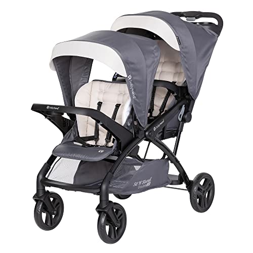 Baby Trend Sit N' Stand Tandem Double Stroller 2.0 DLX with 5 Point Safety Harness, Shaded Canopy, 2 Cup Holders, and Ample Storage Space, Magnolia