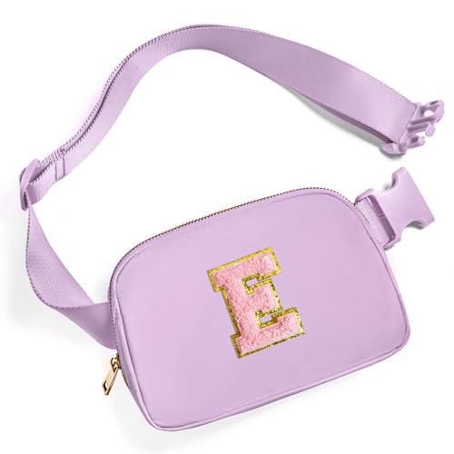 Gitus Belt Bag Fanny Pack Crossbody Bags with Initial Letter Patch Cute Stuff Birthday Gifts for Teenager Girls Trendy Preppy Stuff for Teen Girls Cool Stuff for Teens (Lavender-E)