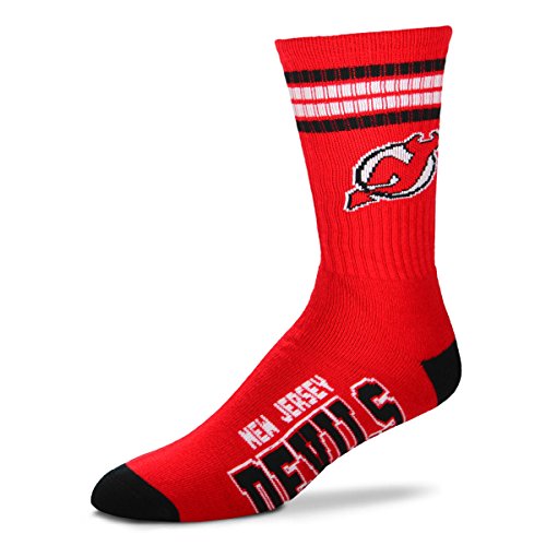 For Bare Feet NHL New Jersey Devils 4 Stripe Deuce Crew Sock Team Color YOUTH