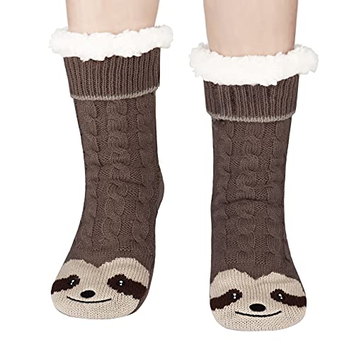 Jeasona Sloth Gifts for Women Sloth Fuzzy Slipper Socks With Grippers Warm Cozy