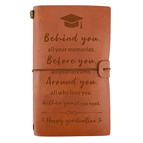 Engraved Leather Journal-Graduation Gifts for Her Him, Inspirational Congratulations Gifts High School College Graduation Gifts for Daughter Girls Best Friend Women