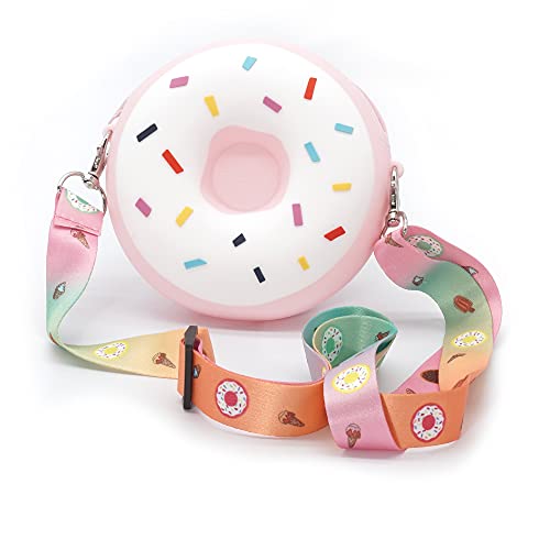 CONTRACONTACT Sweet Kids Purse Donut Bag in Boxes as Gift, Donuts Purses as Kids Toys for Age 3 4 5 Year Old, Doughnut Crossbody as Trendy Stuff (Strawberry)