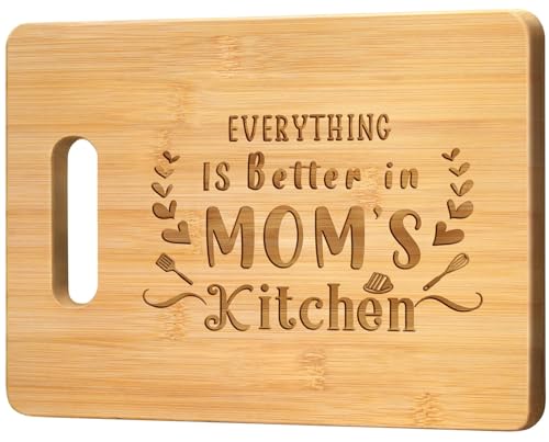 Pandasch Mothers Day Gifts for Mom, Best Mom Birthday Gifts - Personalized Engraved Bamboo Cutting Board - Unique Mothers Day Gift for Mom from Daughter Son - Everything Is Better in Mom's Kitchen