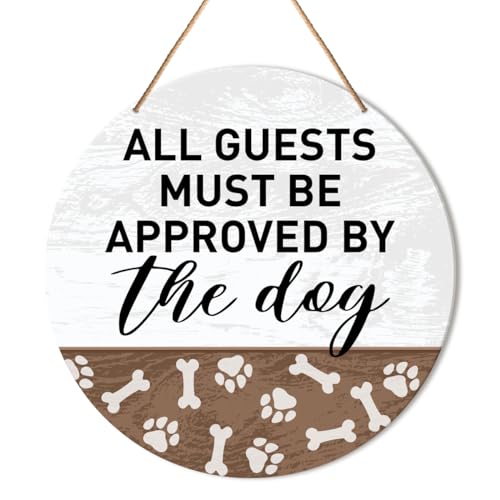 Funny Dog Welcome Sign Front Door Decor, Welcome Hanging Sign Decor Farmhouse Wall Sign Decorations for Door, Porch, Home, Housewarming Gift for Dog Lover Dog Mom Dad Owner, Approved by The Dog