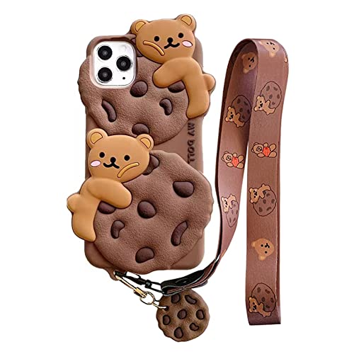 Yatchen for iPhone X/XS Case Cookie Bear Kawaii Phone Cases,Cute Case for iPhone X with Strap Lanyard 3D Cartoon Bear Soft Silicone Protective Case Funny Women Girls for iPhone Xs