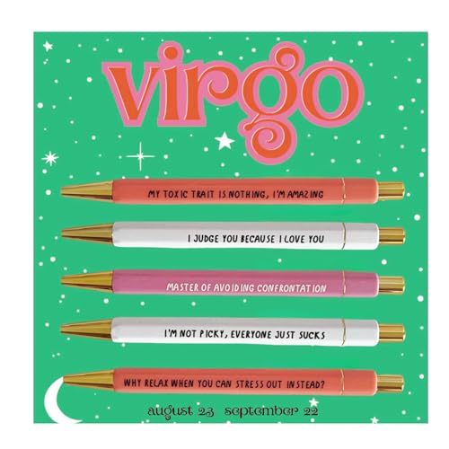 Jxueych 5pcs Funny Virgo Pen Set - Personalized Virgo Theme Pens Full of Blessing Quotes - Ideal Gifts for Friends and Family