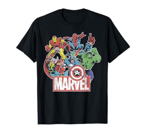 Marvel Avengers Team Retro Comic Vintage Graphic T-Shirt