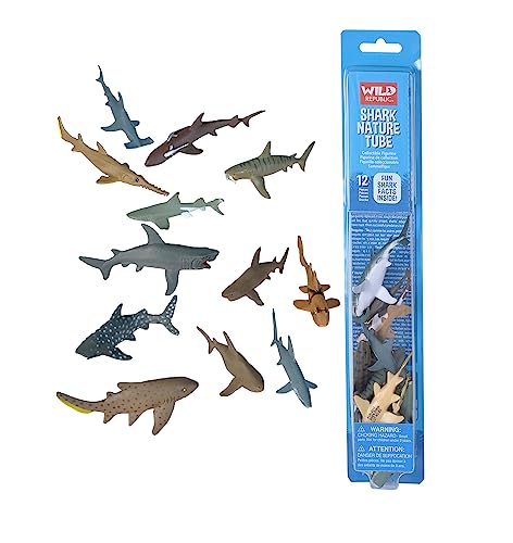 Wild Republic Shark Toys, Nature Tube, Aquatic Animal, Shark Party Supplies, Ocean Toys, Kid Gifts, Educational Toys, 12- Pieces 1.5' to 3'