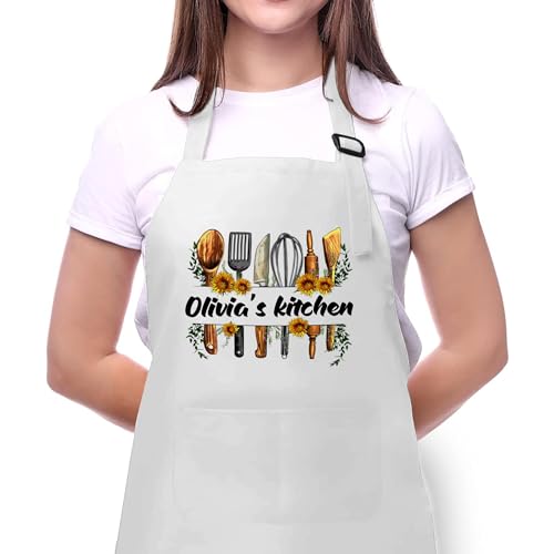 Custom Apron for Mom, Mother's Day Gift for Mom with Custom Name, Personalized Kitchen Gifts for Mother, Women, Wife, Adjustable Baking Kitchen Cooking Apron - Personalized Mom Gifts from Husband