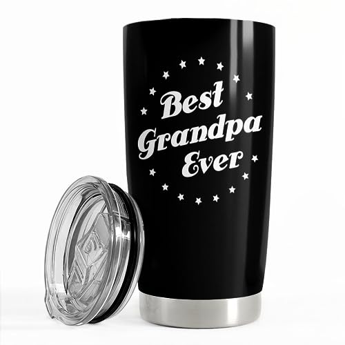 SANDJEST Tumbler Best Grandpa Ever Gift Set for Papa, Grandfather - 20oz Insulated Travel Mug - Great Christmas Father's Day, Birthday, Christmas Gifts (Black - Grandpa)