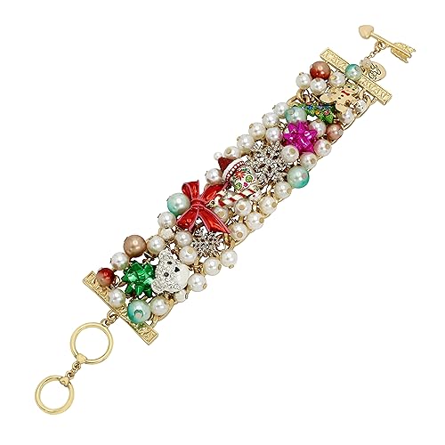 Betsey Johnson Womens Christmas Pearl Statement Bracelet