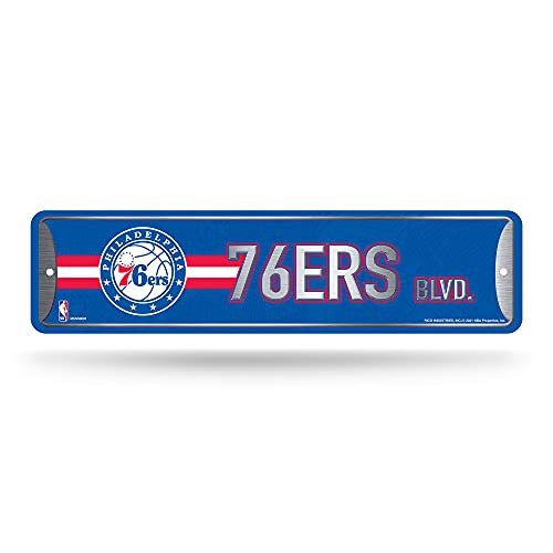 Rico Industries NBA Philadelphia 76ers Home Décor Metal Street Sign (4' x 15') - Great for Home, Office, Bedroom, & Man Cave - Made,Silver